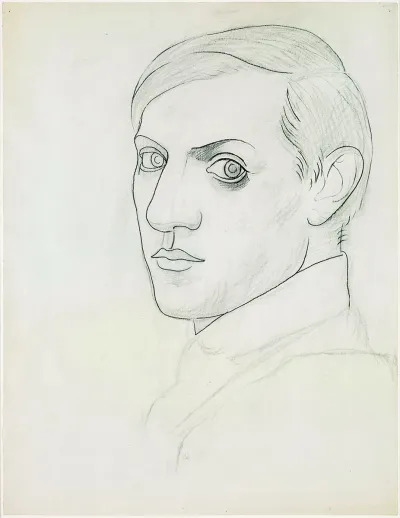 Pablo Picasso: Self-portrait [Montrouge], 1918, graphite and charcoal on paper, 25 by 19 inches.