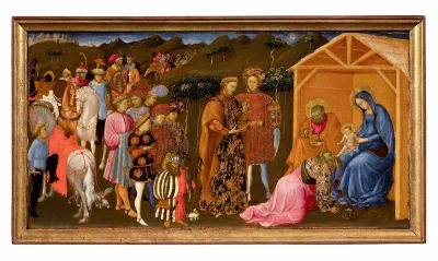 Giovanni Toscani: Adoration of the Magi, unknown year, tempera on panel, 13 by 25 inches.