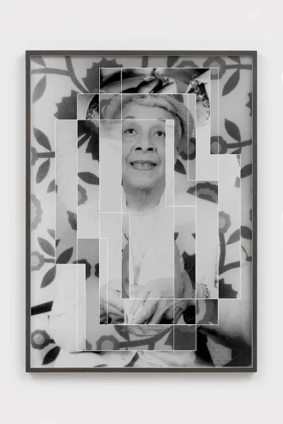 A geometric collage of portrait of a woman.