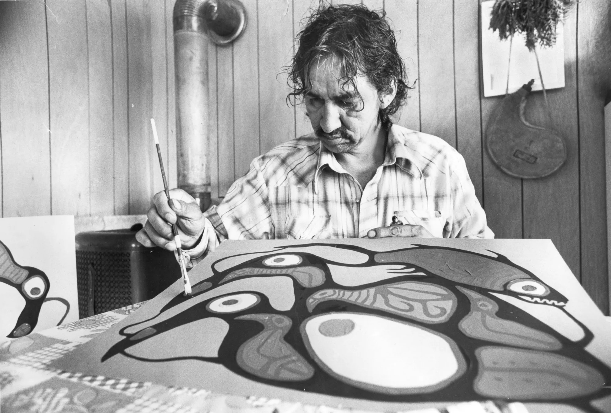 TORONTO, ON: Famed Ojibwe artist Norval Morrisseau in a photo from 1977. He taught his son to paint, who in turn taught his son, Kyle.        (Graham Bezant/Toronto Star via Getty Images)