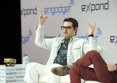 NEW YORK, NY - NOVEMBER 08:  President and CEO BlabDroid, Alexander Reben and Editor-in-Chief, Engadget Michael Gorman speak at Engadget Expand New York 2014  at Javits Center on November 8, 2014 in New York City.  (Photo by Bryan Bedder/Getty Images for Engadget Expand)