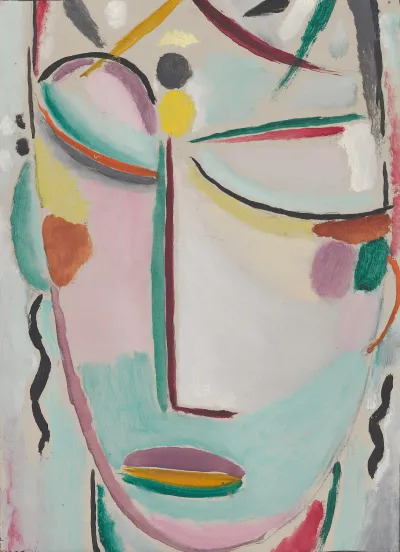 A painting of a highly abstracted face.