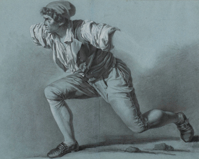 A drawing of a man lunging.